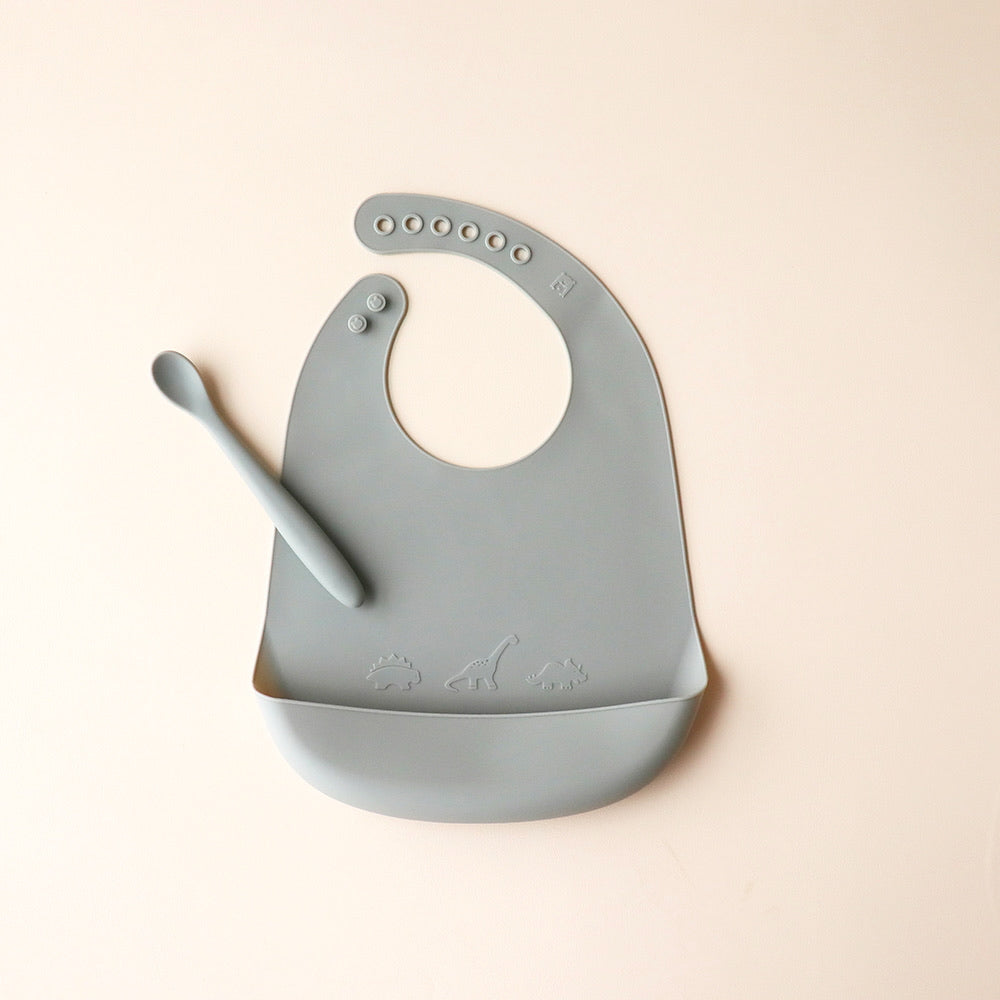 Bib and Spoon Set dino willow grey