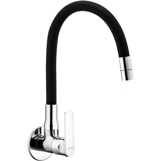 ALTON FAM3366 Brass Sink Cock with Flexible Swivel Spout, Black & Chrome Finish
