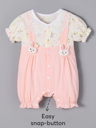 Lace Bunny Applique Cotton Romper
