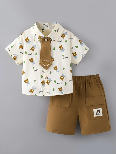 2-Pc Bear Printed Formal Set