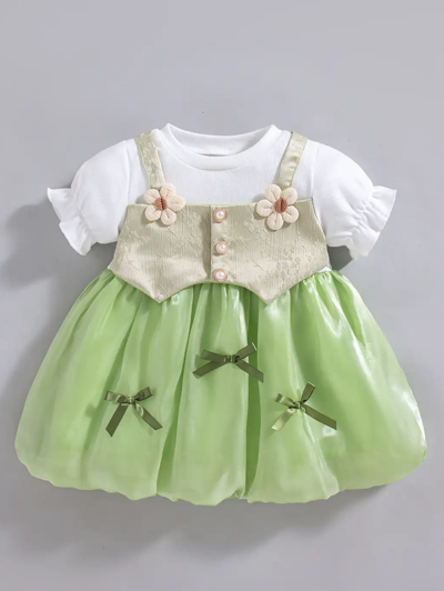 Bow Applique Balloon Casual Dress