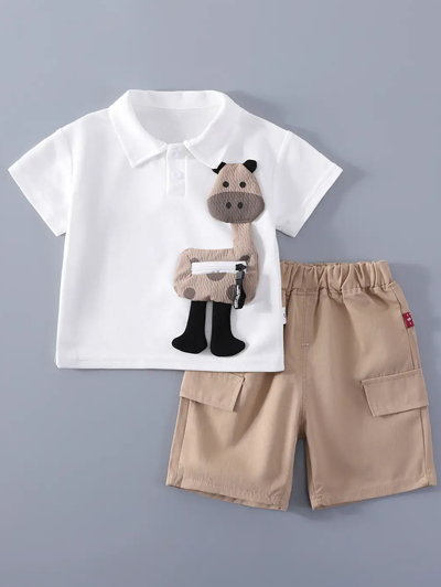 2-Pc Animal Applique T-shirt & Shorts