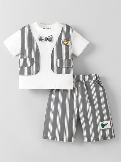 2-Pc Bow Applique Striped Formal Set