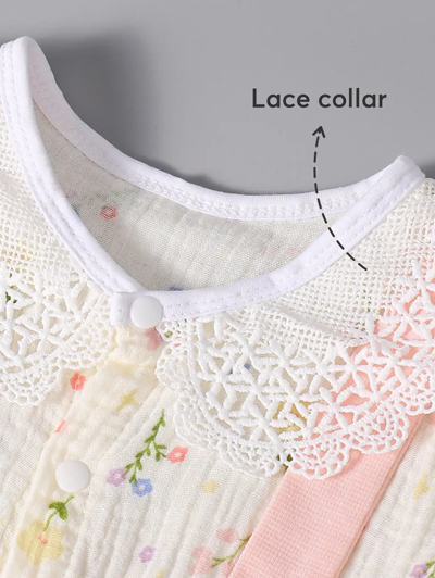Lace Bunny Applique Cotton Romper