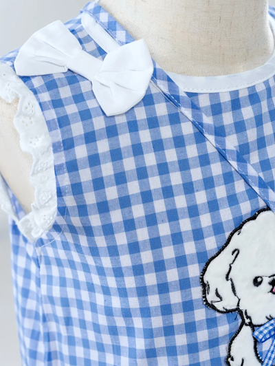 Puppy Applique Checkered Dress