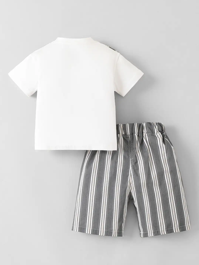 2-Pc Bow Applique Striped Formal Set