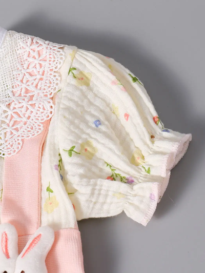 Lace Bunny Applique Cotton Romper
