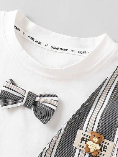 2-Pc Bow Applique Striped Formal Set