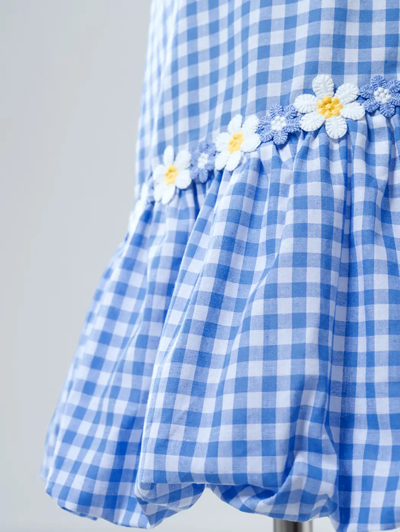 Puppy Applique Checkered Dress