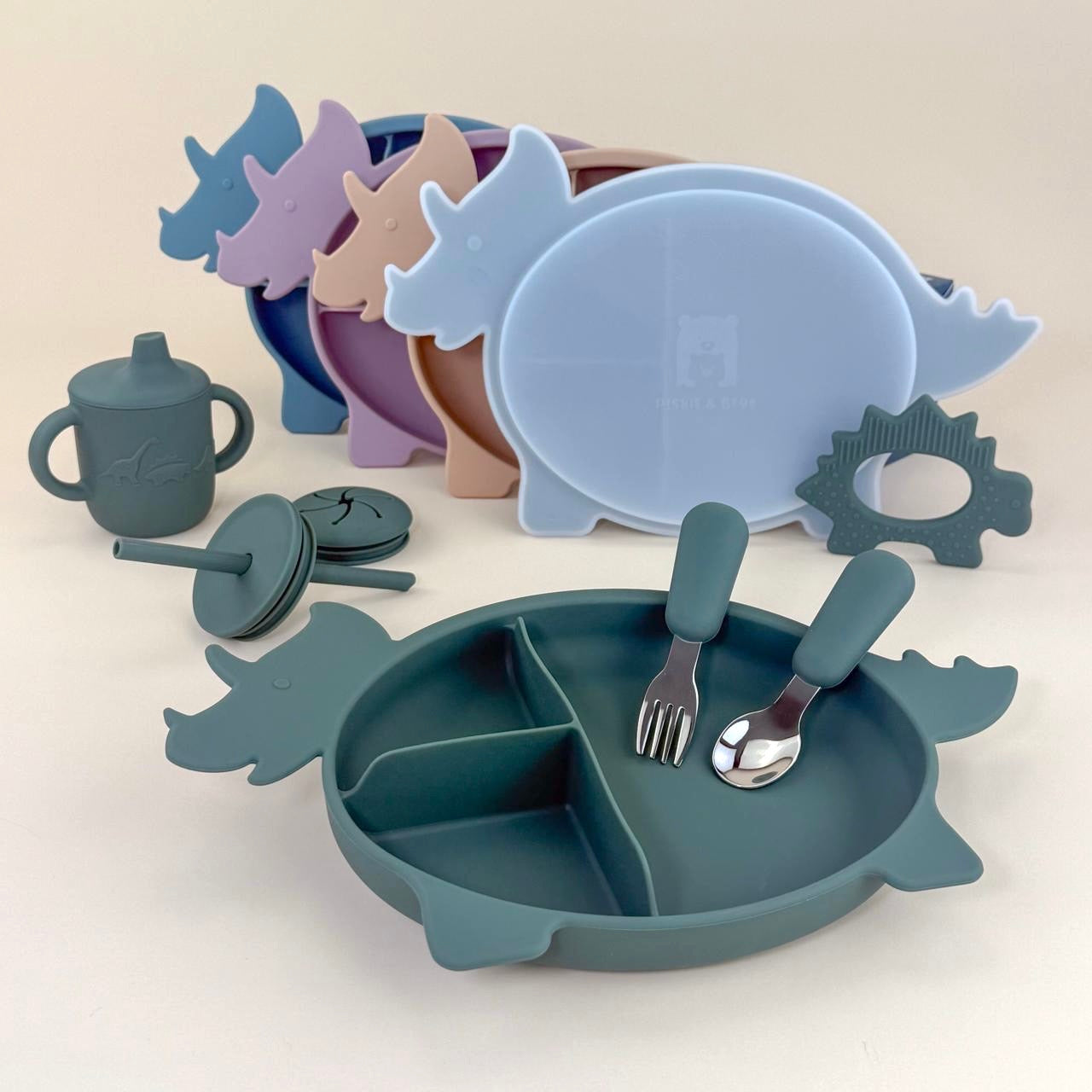 Triceratops Dino Section Plate with Lid