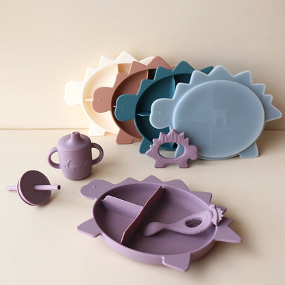 Babies Stegosaurus Dino Section Plate with Lid Hushed Plumb