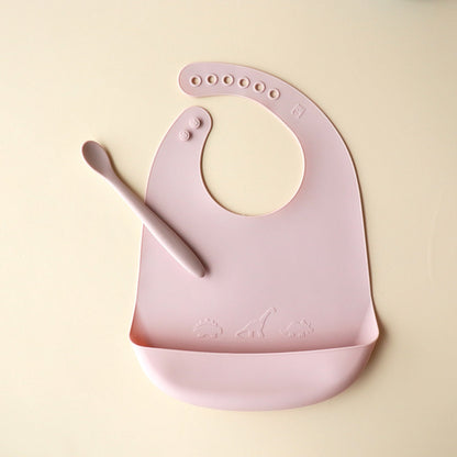 Baby Dino Bib and Spoon Set - Hushed Plumb - Pink