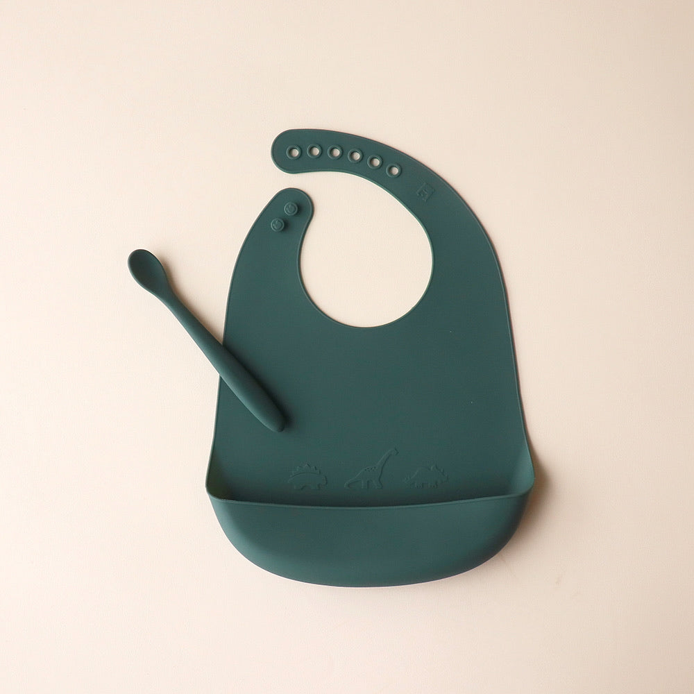 Bib and Spoon Set dino forest green