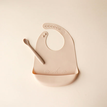Bib and Spoon Set dino oatmeal mist