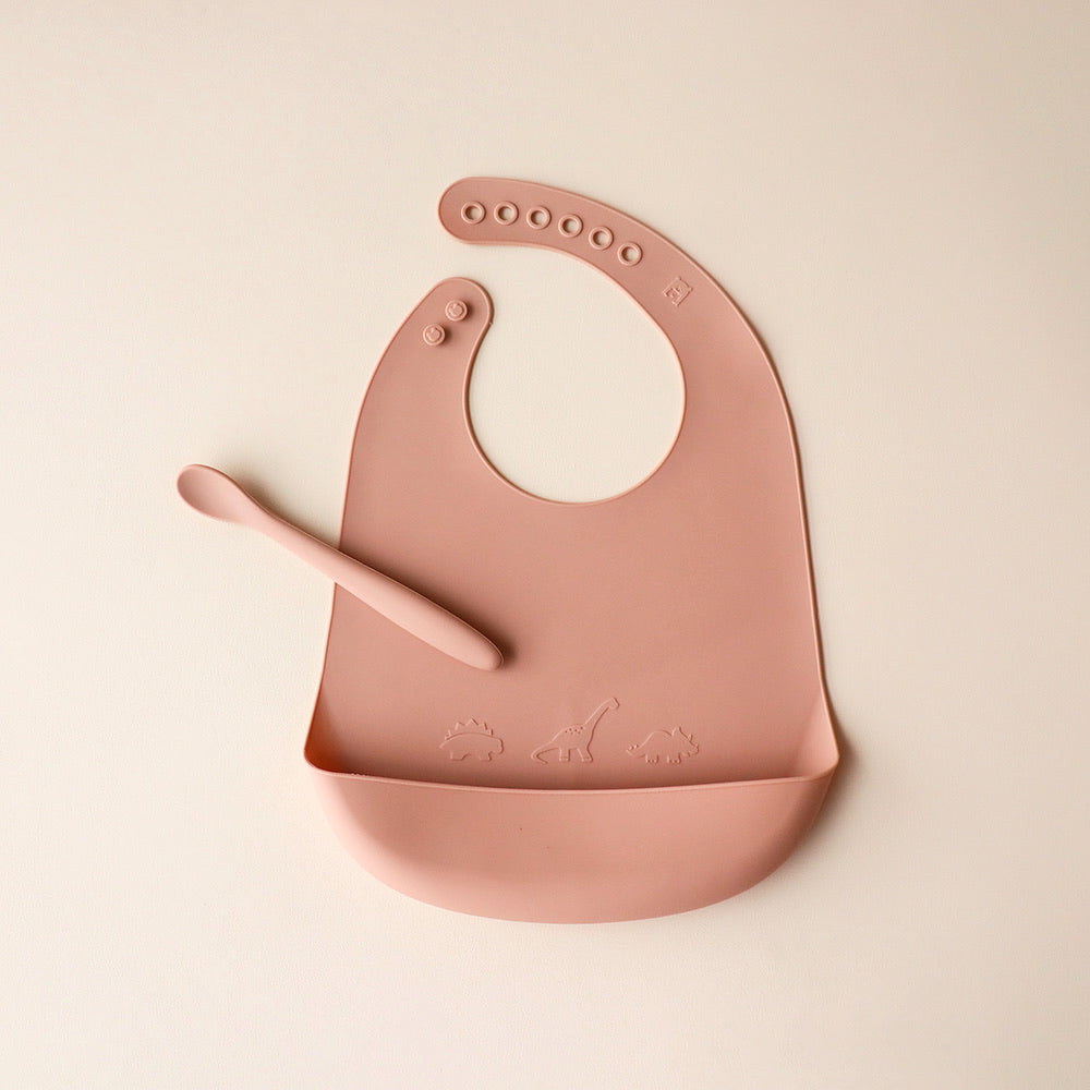 Bib and Spoon Set dino rose dust