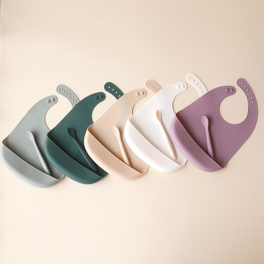 Bib and Spoon Set dino silicone pastel