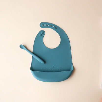 Bib and Spoon Set dino smoke blue