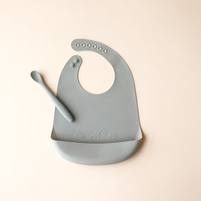 Bib and Spoon Set dino willow grey