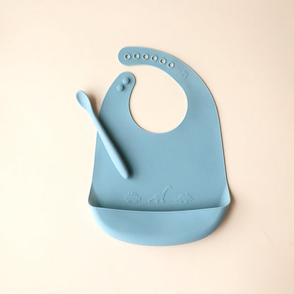 Child Dinosaur Bib And Spoon Set Blue Mist Baby Blue