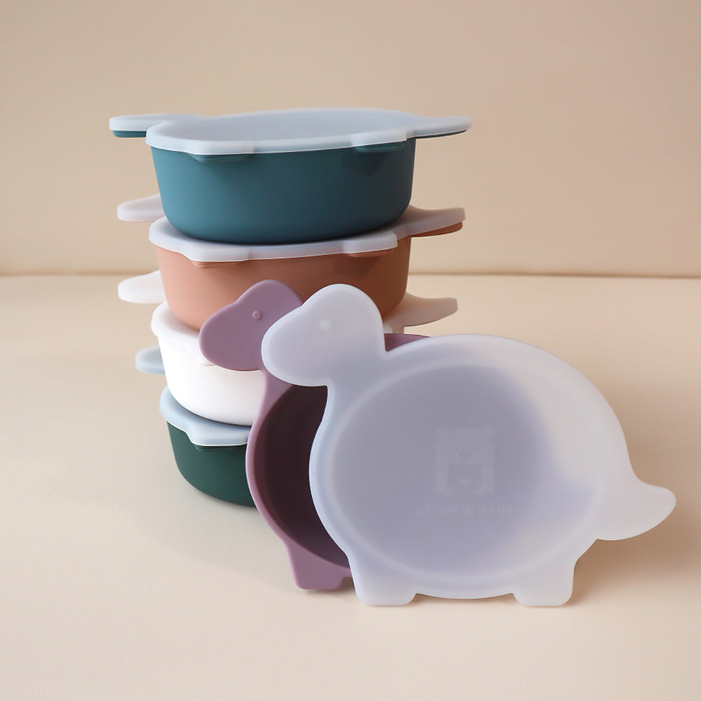 Childrens Diplodocus dino Bowl With Lid Pastel Colours