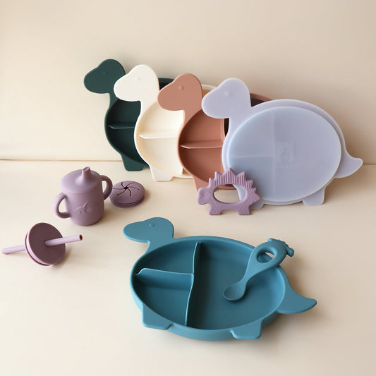 Childrens Diplodocus Dino Section Plate with Lid Smoke Blue