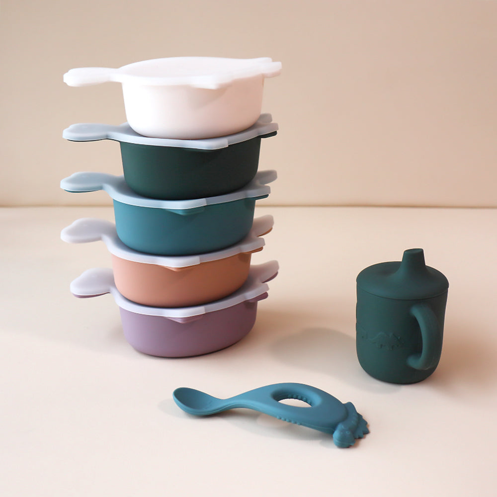 Diplodocus dino Bowl With Lid Stack Pastel Colours