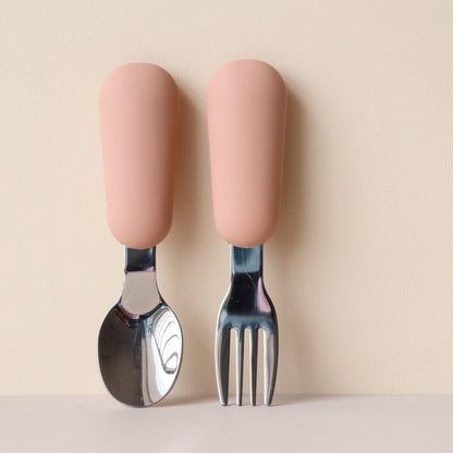 Metal Spoon And fork SIlicone baby weaning rose dust