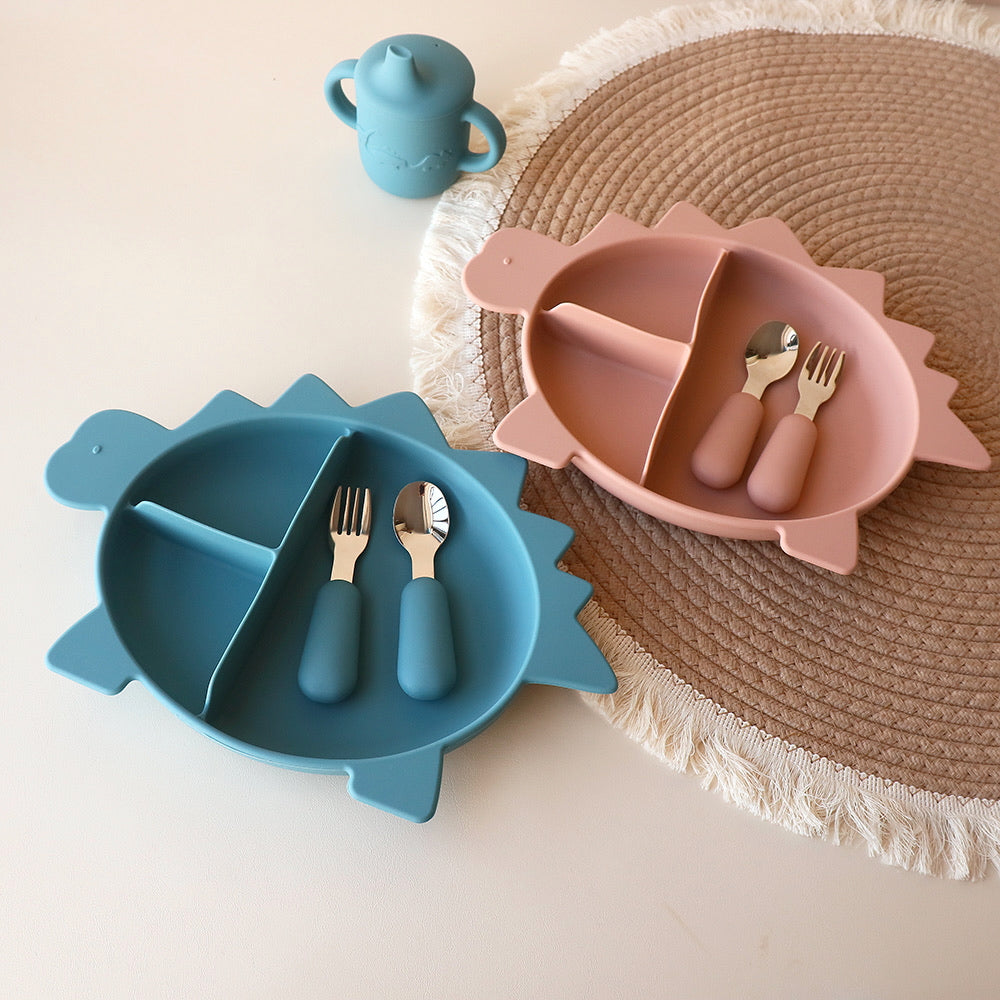 Pickle and Bear Section Plates with Lids blue and rose