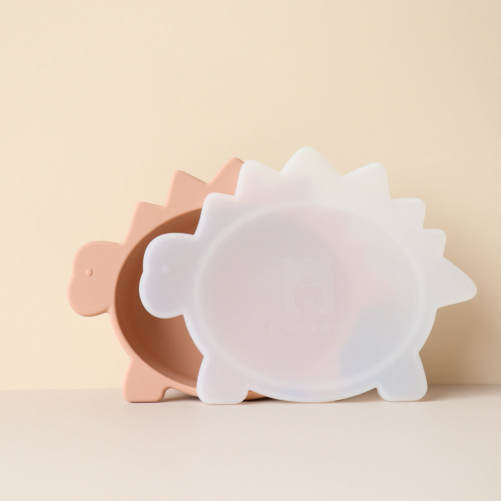 Toddler Stegosaurus Dino Bowl With Lid Rose Dust