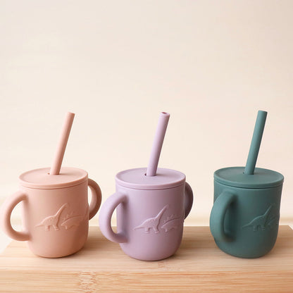 dinosaur sippy cup pastel with straw lid