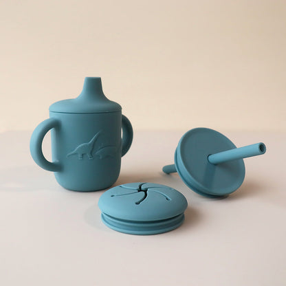 pickle and bear dinosaur embossed sippy cup smoke blue