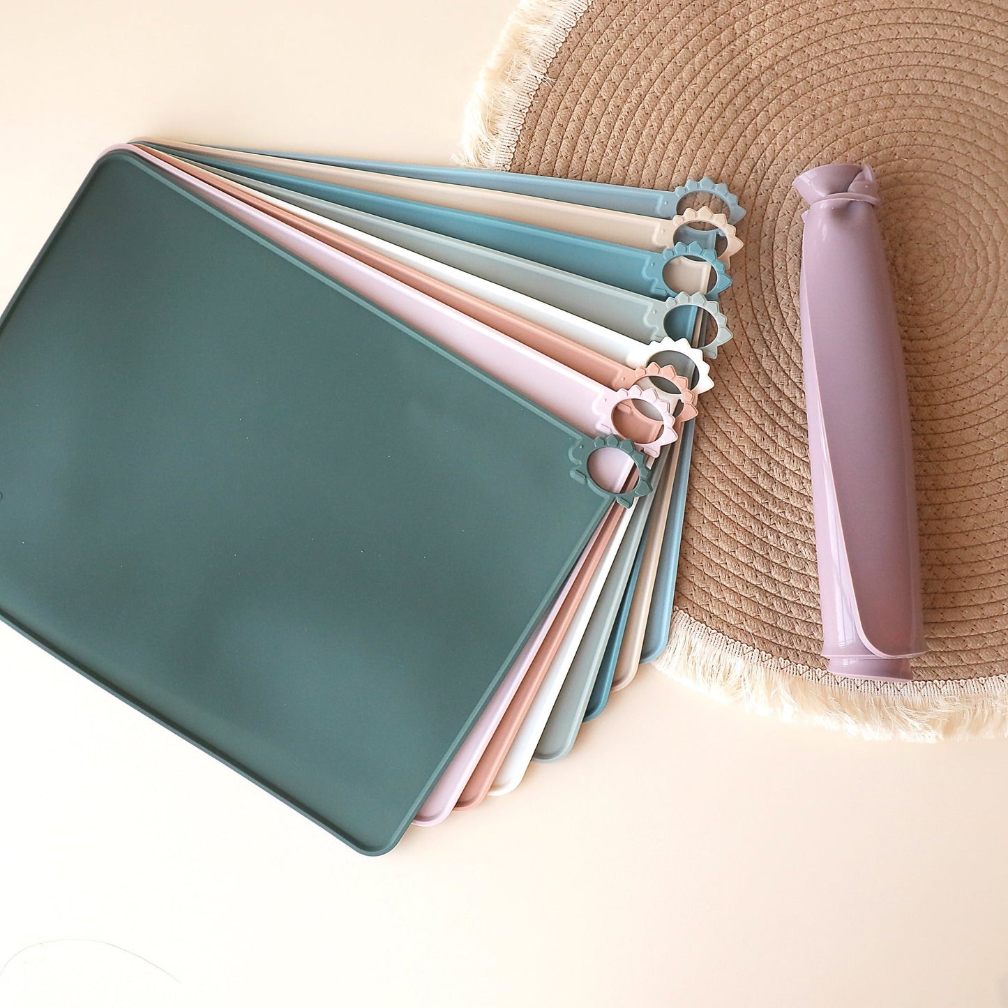 pickle and bear placemat rolled up storage