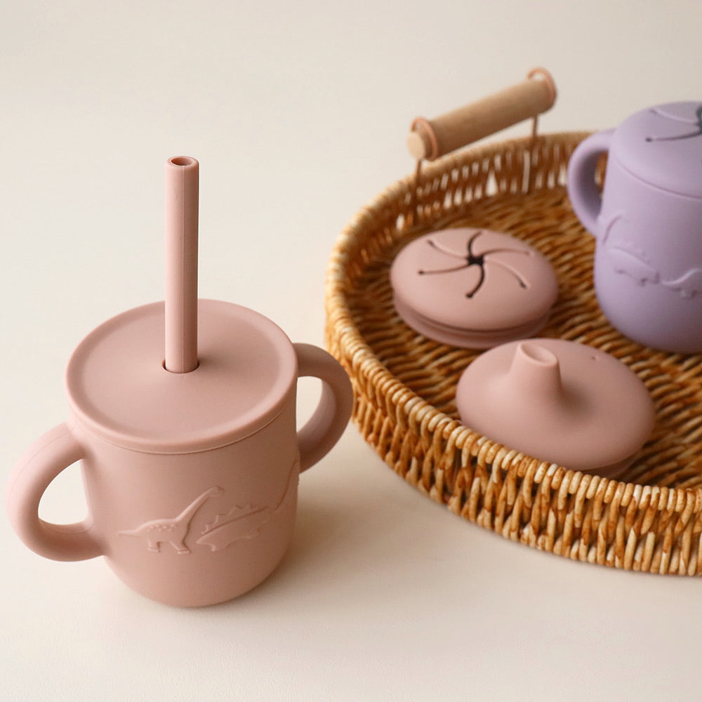 rose dust sippy cup with dino stamp