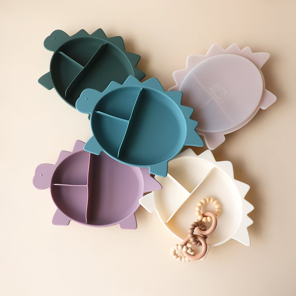 triceratops dino plate sections with lid all pastel kids colours